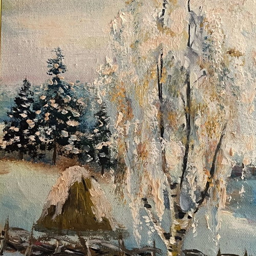 Vintage oil paintings set of 2, like new, winter and spring landscapes