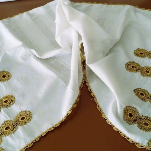 Set of 3 Handmade Table Runners with Golden Crochet Lace like new