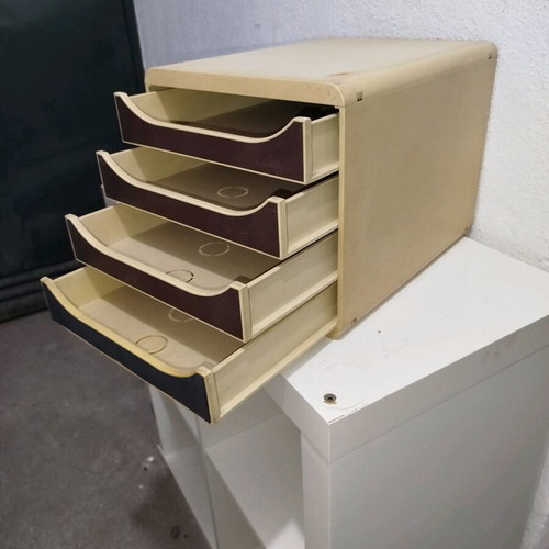 Vintage 80s' filing cabinet used, hard plastic with 4 drawers