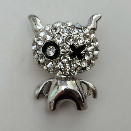 Black Cross Eyed Rabbit Brooch with Clear Swarovski Crystals new