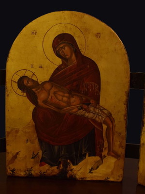 Triptych handmade icon with egg tempera and 23k gold leaf made to order