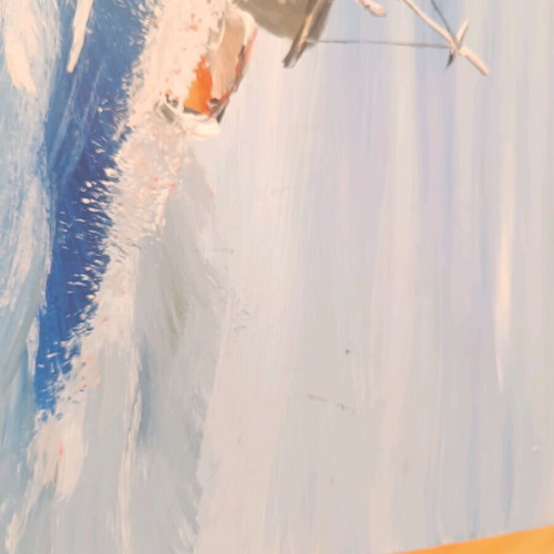 Guzzetti Handmade Painting on Wood used, Seascape 60x32 cm