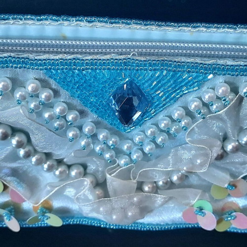 Evening shoulder bag satin blue turquoise like new