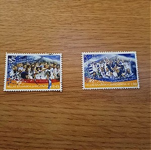 Ελληνικα Γραμματοσημα Εθνικη Ελλαδος Euro 2004 2 γραμματοσημα σε πολυ καλη κατασταση χρησιμοποιημενα