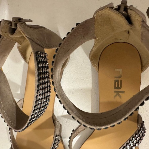 Nak women's sandal used, beige with silver studs, size 37