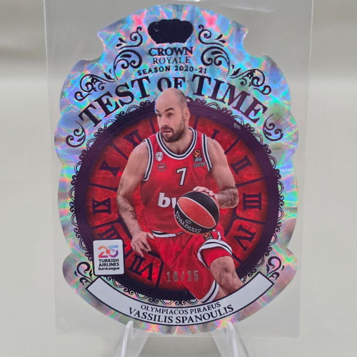 Panini Crown Royale EuroLeague 2024-25 Vassilis Spanoulis Test of Time Purple Prizm #12 /25