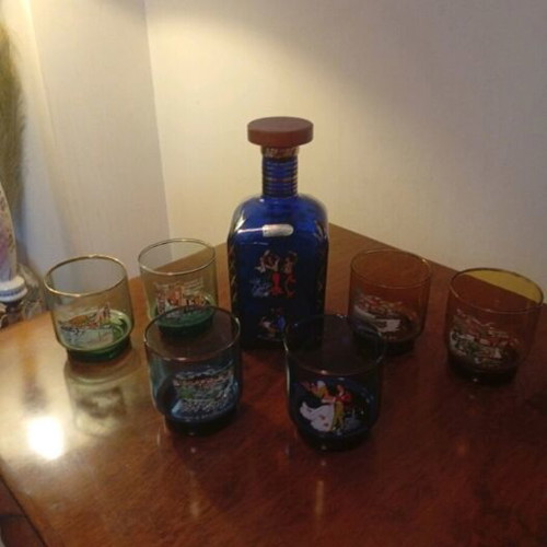 Vintage 1960 Barware Set with Decanter and 6 Whiskey Glasses, like new