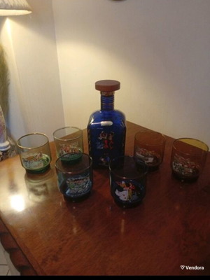 Vintage 1960 Barware Set with Decanter and 6 Whiskey Glasses, like new