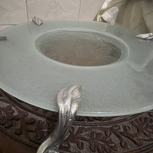 Large glass platter with silver feet Nafpliotis like new