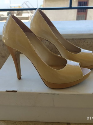 Γόβες Peep Toe μεταχειρισμένες, μπεζ, νούμερο 38