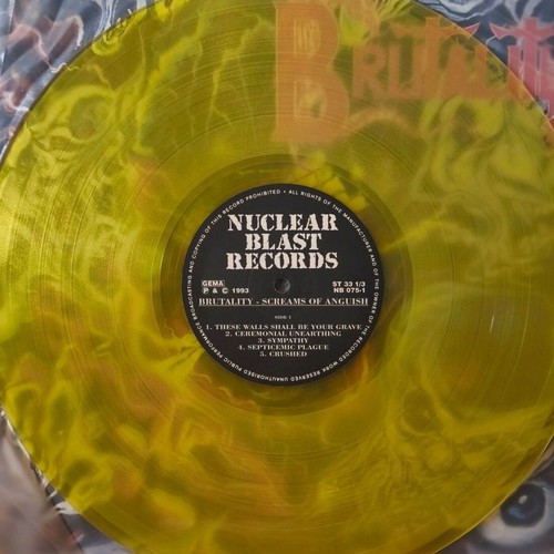 Brutality Screams of Anguish vinyl record, yellow translucent, 1993 edition