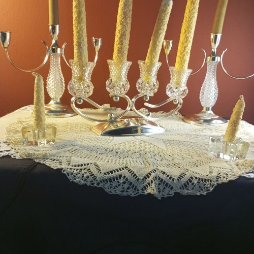 Vintage Silver Plate and Crystal Candle Holder Set of 5 NOS