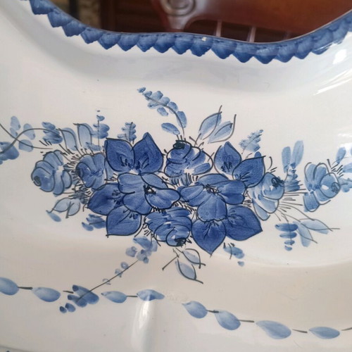 Vintage dinnerware set of 6 pieces white and blue with hand-painted flowers, like new