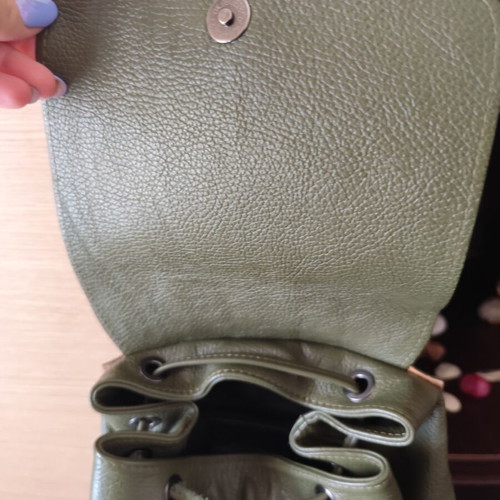Italian medium leather backpack, soft green leather