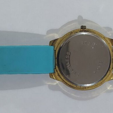 Youthful women's watch with rhinestones used, blue TPU strap