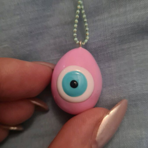 Easter egg jewelry new pink with eye and green chain