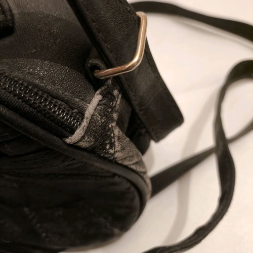 Leather backpack used, black, with zipper, 15x25cm