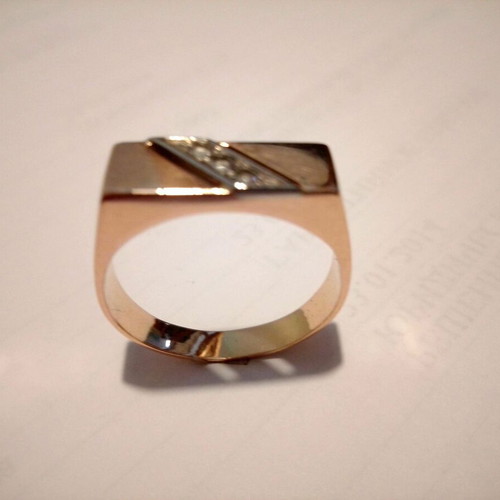 Men's ring 14K Russian gold with natural diamonds like new