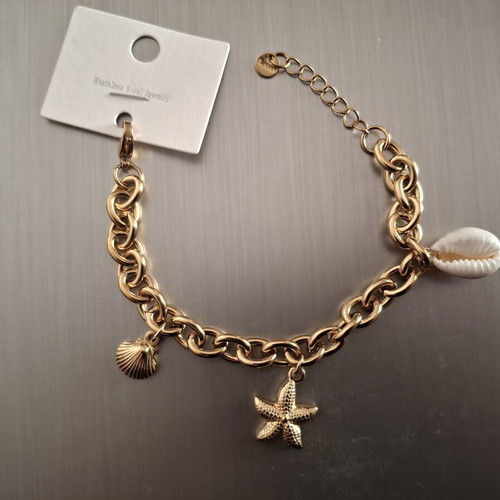 Stainless steel bracelet with gold-colored charms, new
