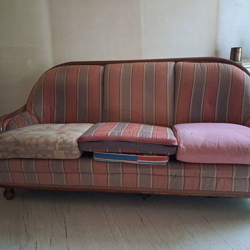 Living room sofa set used, 3-seat, 2-seat, armchair, solid wood