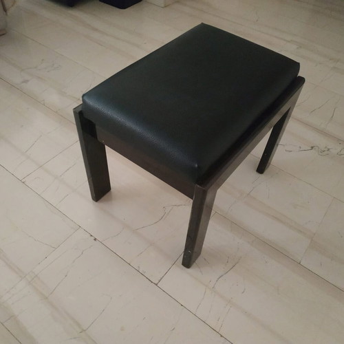 Stool used, made of despodaki wood and black leatherette
