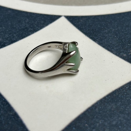 Silver ring with mint green nephrite stone
