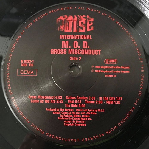 M.O.D. Gross Misconduct vinyl LP, thrash speed metal