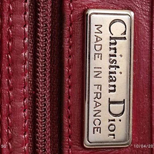Vintage Dior coated canvas and leather pouch beige and red