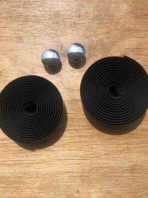 Bicycle handlebar tape set black with plastic nickel caps new