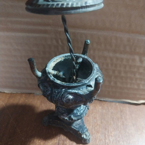 Bronze oil lamp used, 20 cm height
