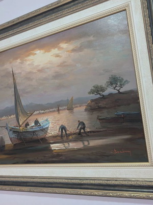 Old Seascape Painting on Canvas with Wooden Frame like new