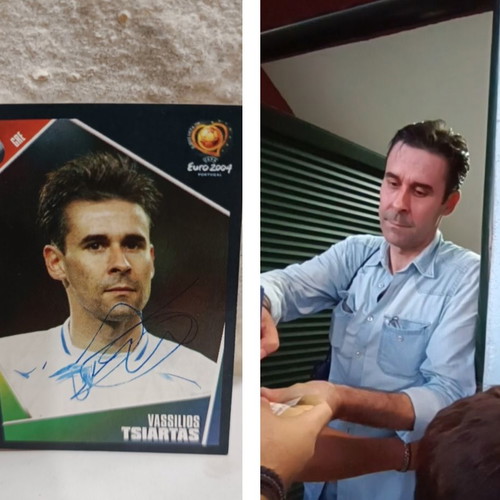 Panini Euro 2004 sticker used with Vassilis Tsiartas autograph