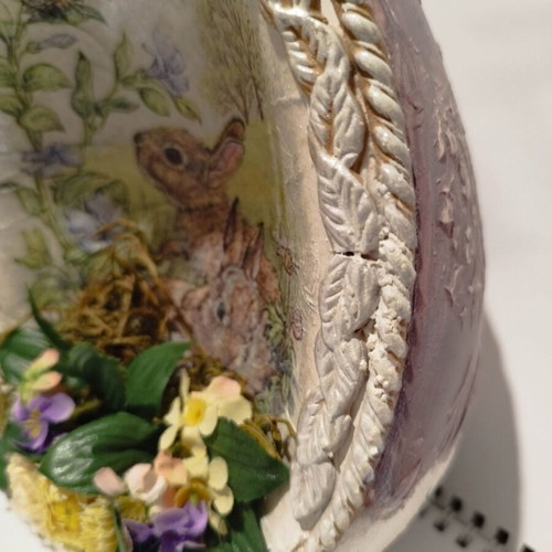 Easter porcelain decorative egg 20 cm with bunnies