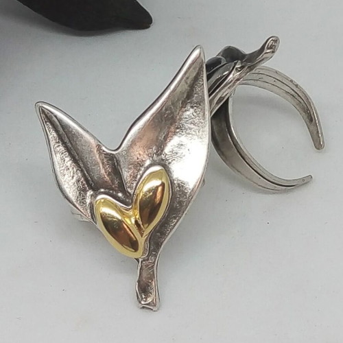 Statement ring Olive Leaves handmade, new, adjustable band