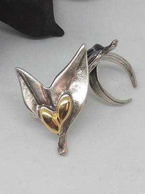Statement ring Olive Leaves handmade, new, adjustable band