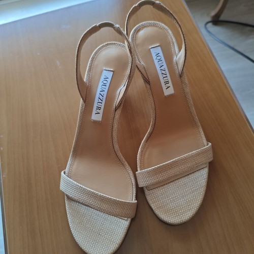 Aquazzura So Nude 50 Snake-Effect Leather Slingback Sandals like new, beige