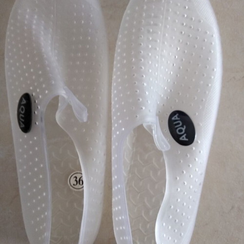 Aqua transparent plastic beach shoes, size 36, white