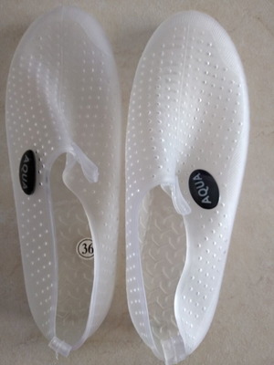 Aqua transparent plastic beach shoes, size 36, white