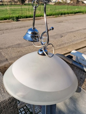 Ceiling pendant light with glass lampshade and chrome metal frame like new