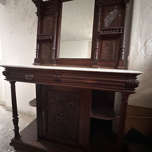 Antique carved handmade console with mirror used, 2 pieces