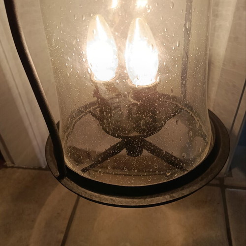 Viokef vintage hanging lantern light with bubble glass, three-light