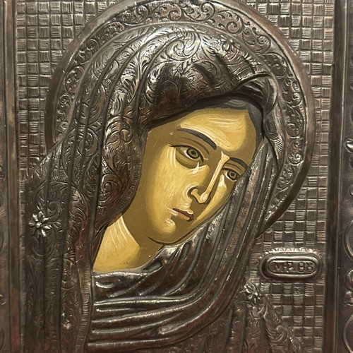 Silver 950 Purity Icon Panagia the Sad