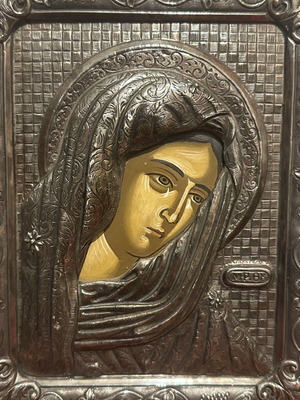 Silver 950 Purity Icon Panagia the Sad