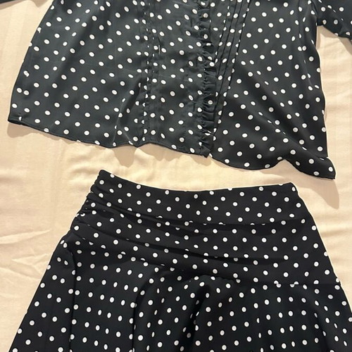 Zara set shirt and skirt like new, black with white polka dots
