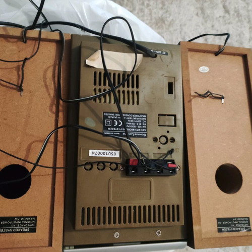 Mini stereo system used with two speakers and remote control