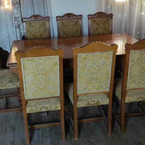 Handmade dining table set for 8 with buffet and mirror, like new