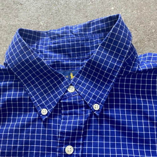 Ralph Lauren long sleeve shirt XL, dark blue white checked, dark blue pony