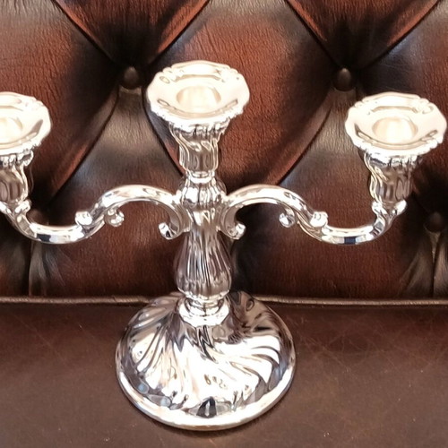 Silver-plated ornate three-arm candlestick new, excellent quality
