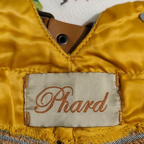 Phard denim overalls like new, blue, leather straps, 7/8 length