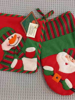 Christmas set oven mitt and pot holder new